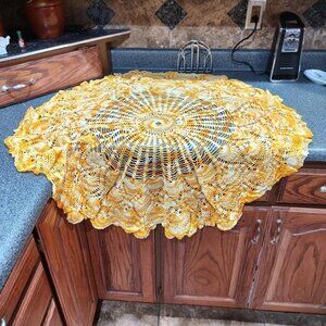 Handmade Crocheted Lace Doily - Yellow